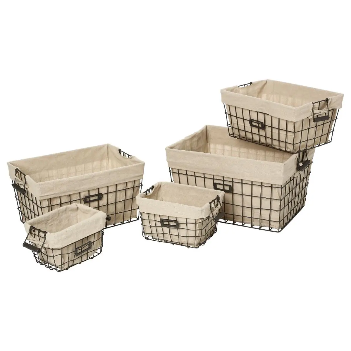 Lot de 5 Corbeilles de Rangement «Métal» 51cm Beige
