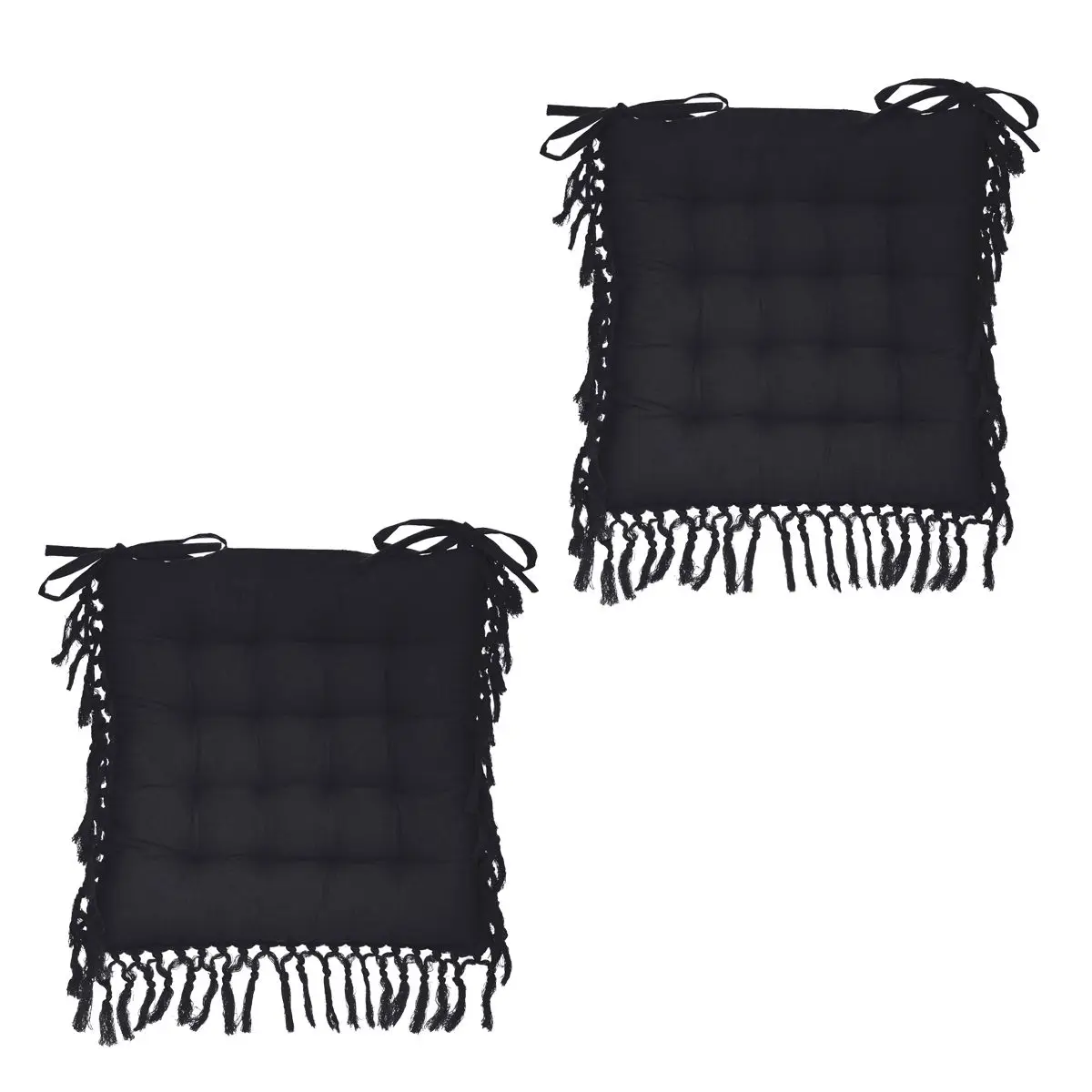 Lot de 2 Galettes de chaise en Coton Gris ardoise avec franges macramé 40 x 40 cm