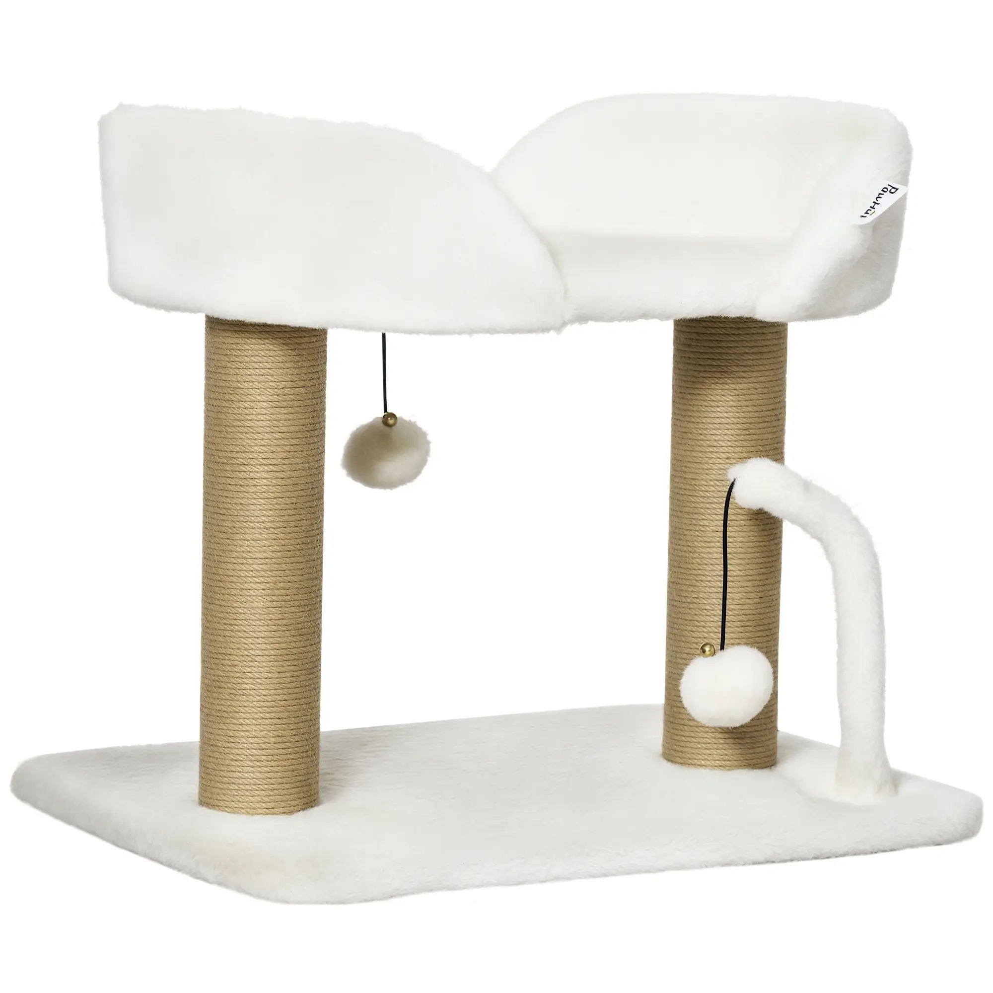 Griffoir pour chat 2 poteaux sisal avec plateforme et jouets 42 cm blanc