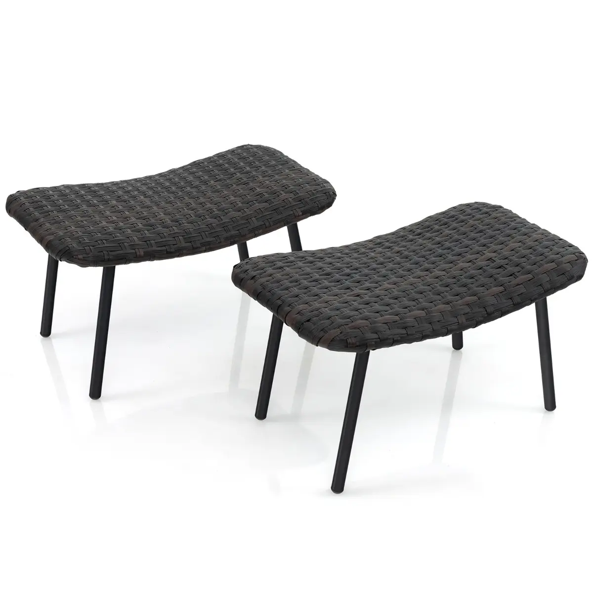 Lot de 2 Ottomans d’Extérieur Poufs Polyvalents en Rotin Mousse Rembourrée à Séchage Rapide Pieds en Métal Repose-Pieds Extérieur en Osier