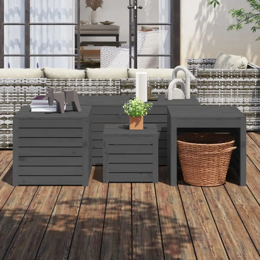 Lot de 4 Boîtes de Rangement en Bois de Pin Massif Assises et Table pour Terrasse Gris – ComfortXL Outdoor Living