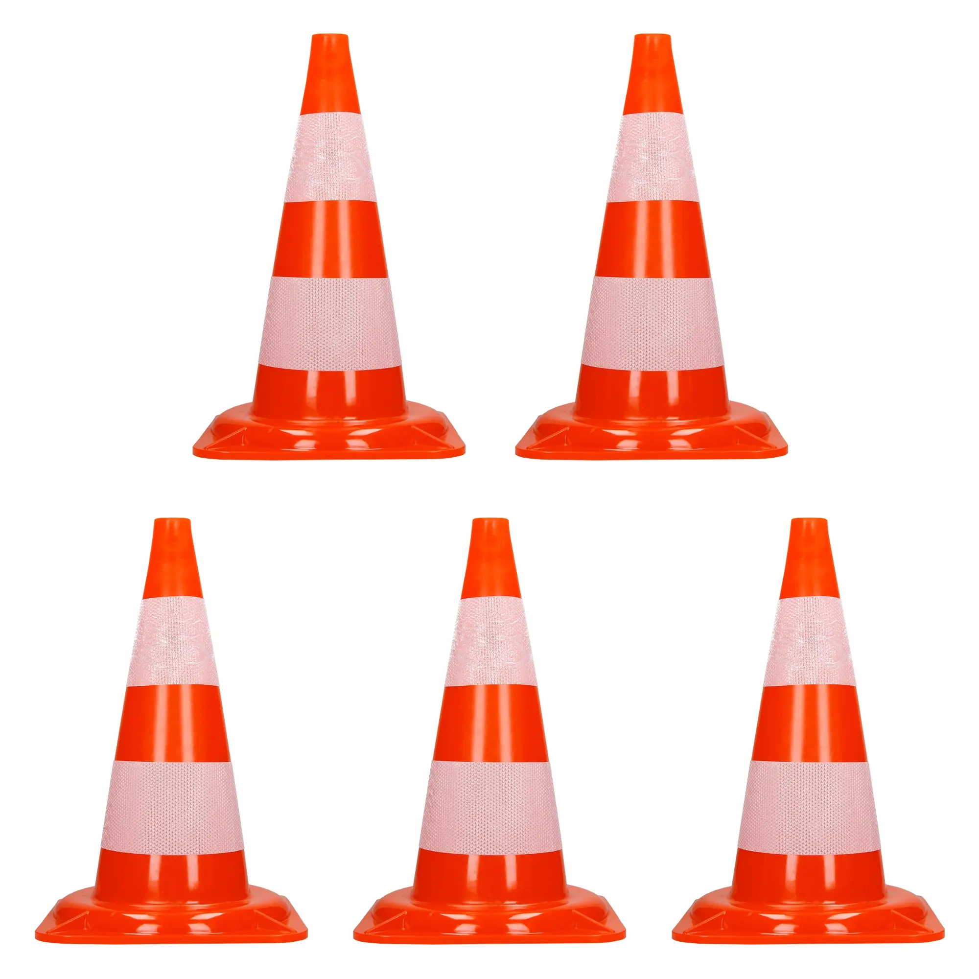 Lot de 5 cônes signalisation pylônes 47 cm orange blanc plot avec double bande réfléchissante empilable sécurité routière avertissement de parking