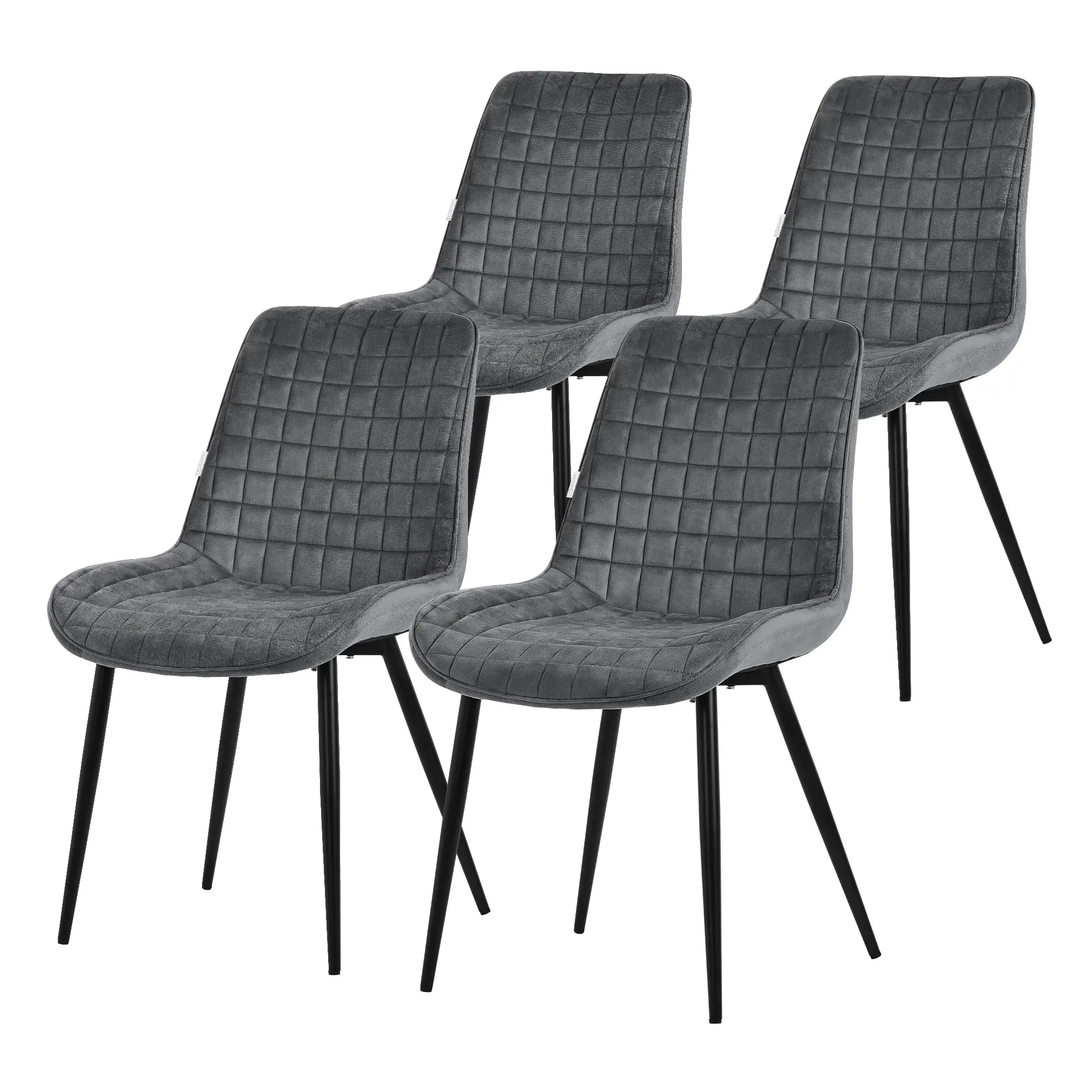 Lot de 4 chaises de salle à manger anthracite assise ergonomique revêtement en velours respirant pieds noir en acier patins pré-montés design raffiné