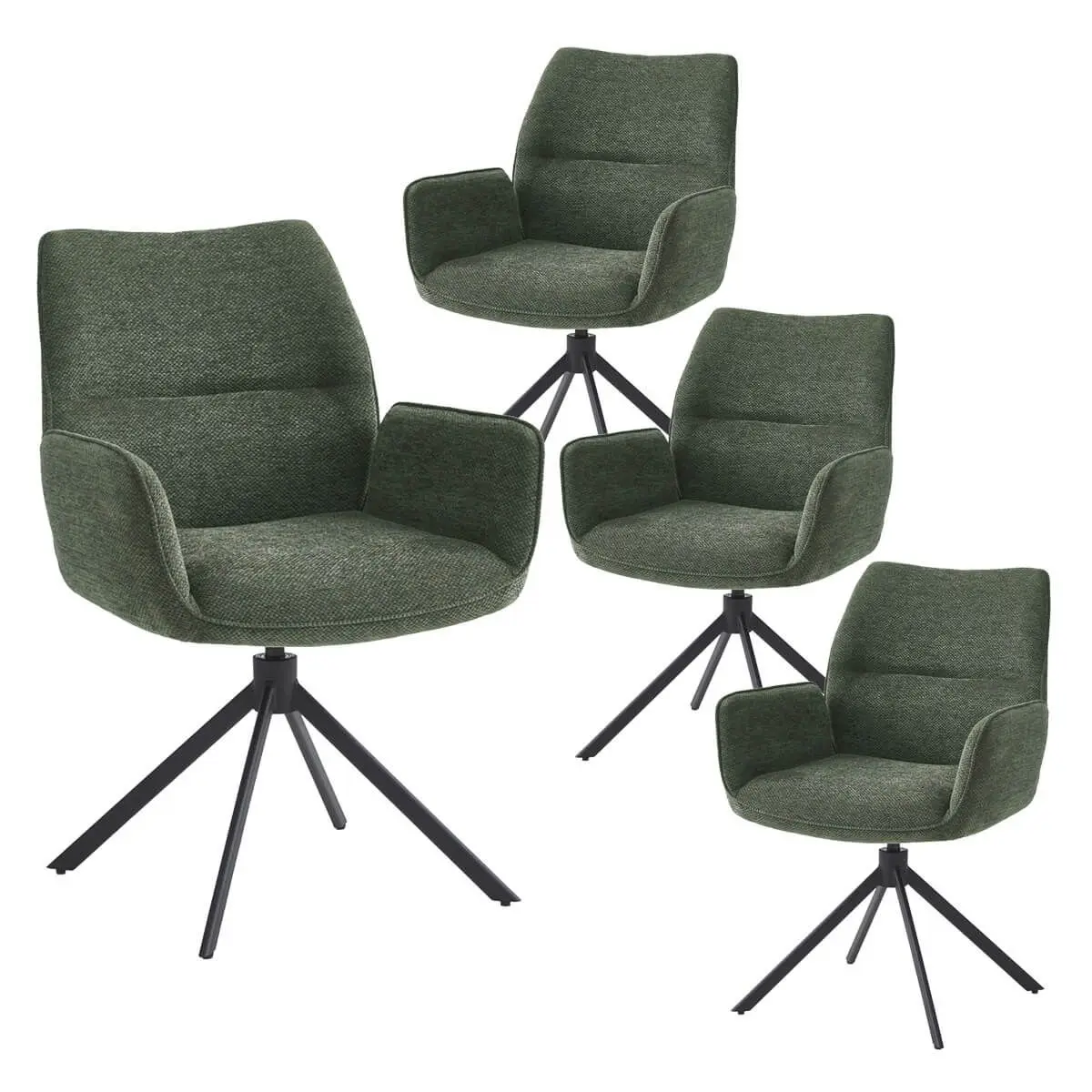 Lot de 4 Fauteuils de table Pivotants Tissu Coloris Vert – CARLOTTA