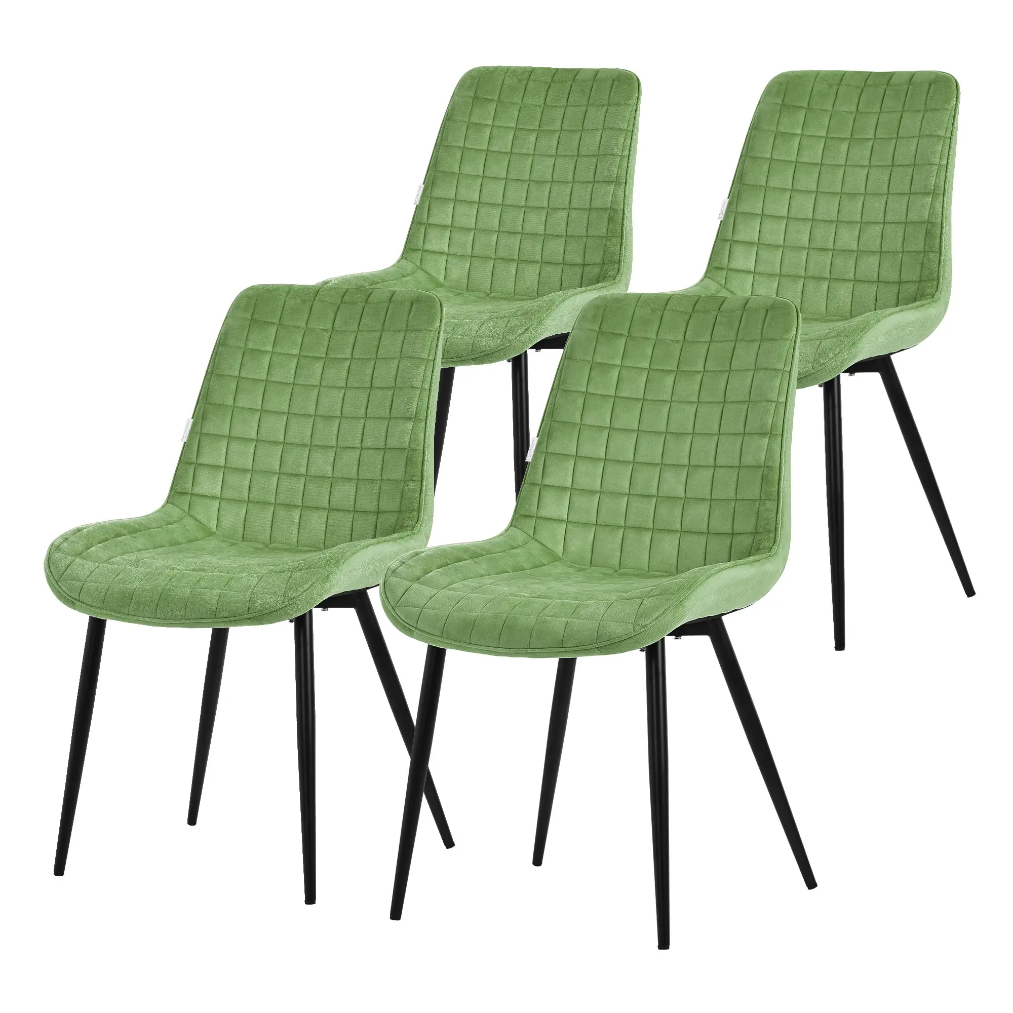 Lot de 4 chaises de salle à manger sauge assise ergonomique revêtement en velours respirant pieds noir en acier patins pré-montés design raffiné