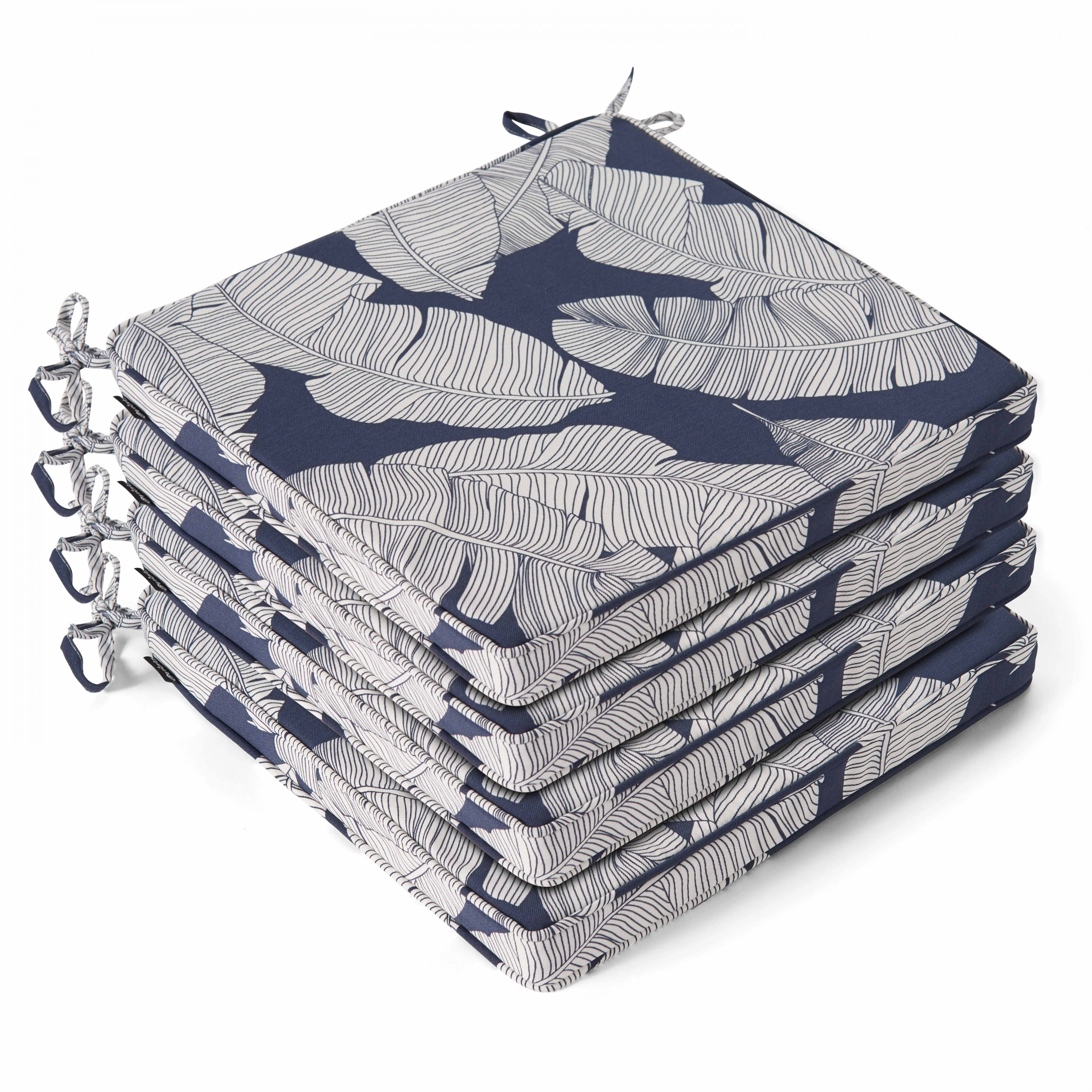 Lot de 4 galettes de chaise polyester abaca bleu 40x40x3 cm Paita – Oviala