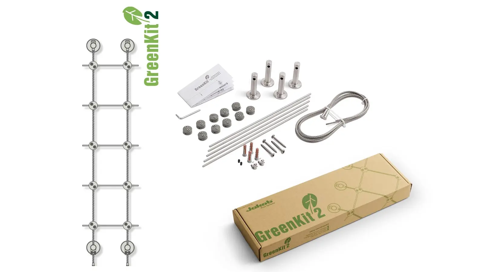 Greenkit 2 Support plantes grimpantes treillis acier inoxydable 360 X 2000mm Jakob Rope Systems
