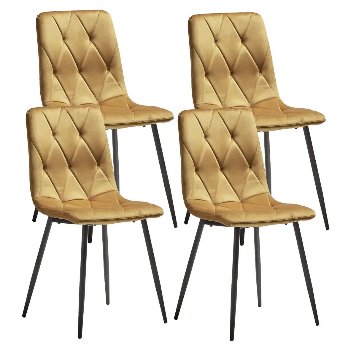 Lot de 4 Chaises Capitonnées Jaune Pieds Métal – CARINE