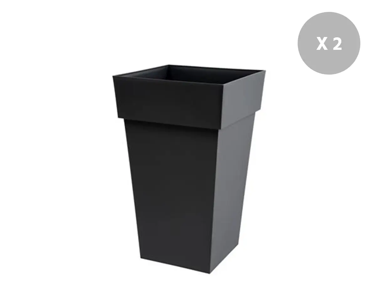 Lot de 2 pots de fleur carré Toscane 39 x H.65 cm – Anthracite