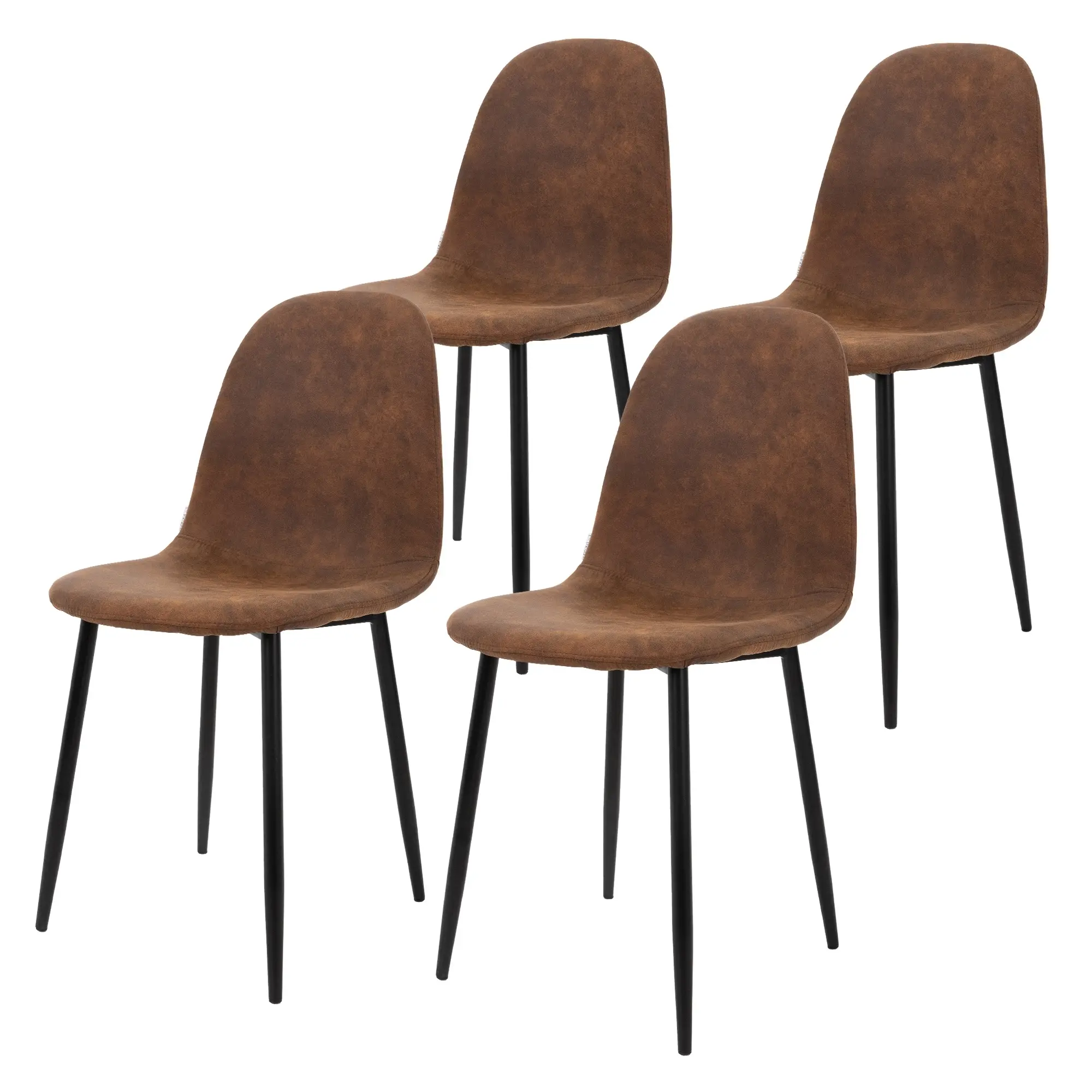 Lot de 4 chaises de salle à manger marron assise ergonomique revêtement en matériau synthétique pieds métalliques en acier design rétro scandinave