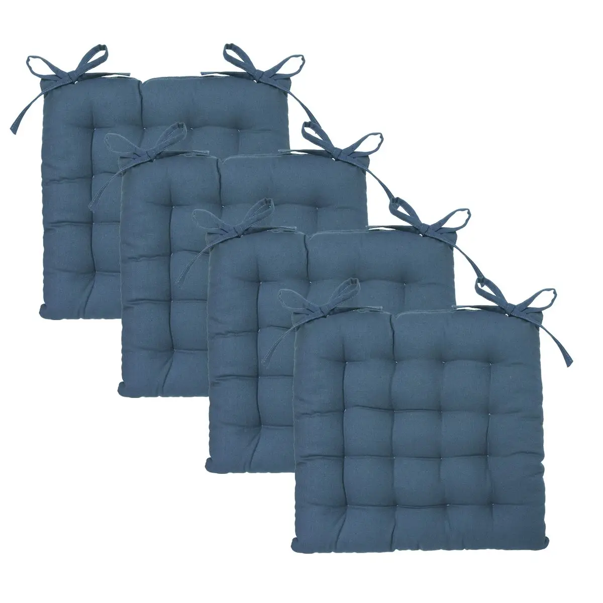 Lot de 4 Galettes de chaise en Coton Bleu canard 38 x 38 cm