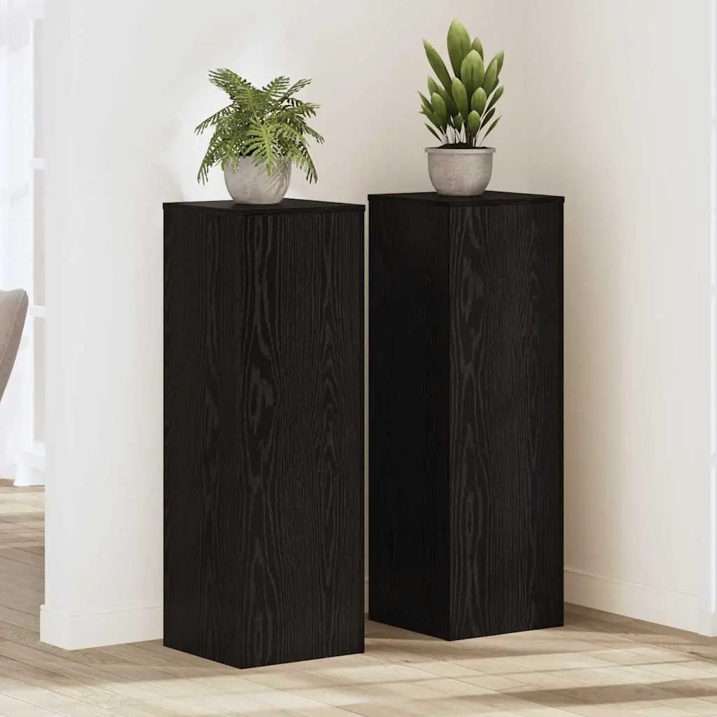 Lot de 2 Porte-plantes Tour Bois Ingénierie Texturé pour Intérieur Extérieur Chêne Noir 100 cm – ComfortXL Outdoor Living