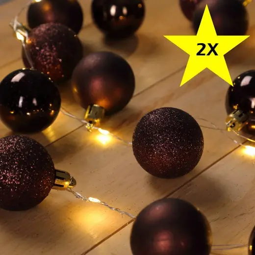 Lot de 2 Guirlandes de Noël Boules et LED sapin 2m MARRON