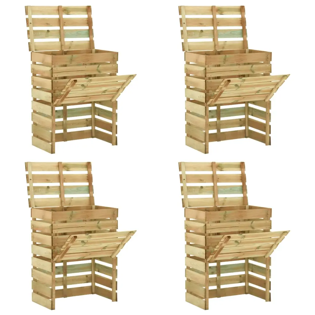 Lot de 4 Composteurs Jardin Bois Pin Imprégné à Lattes 80x50x100 cm Grande Capacité Brun – ComfortXL Outdoor Living