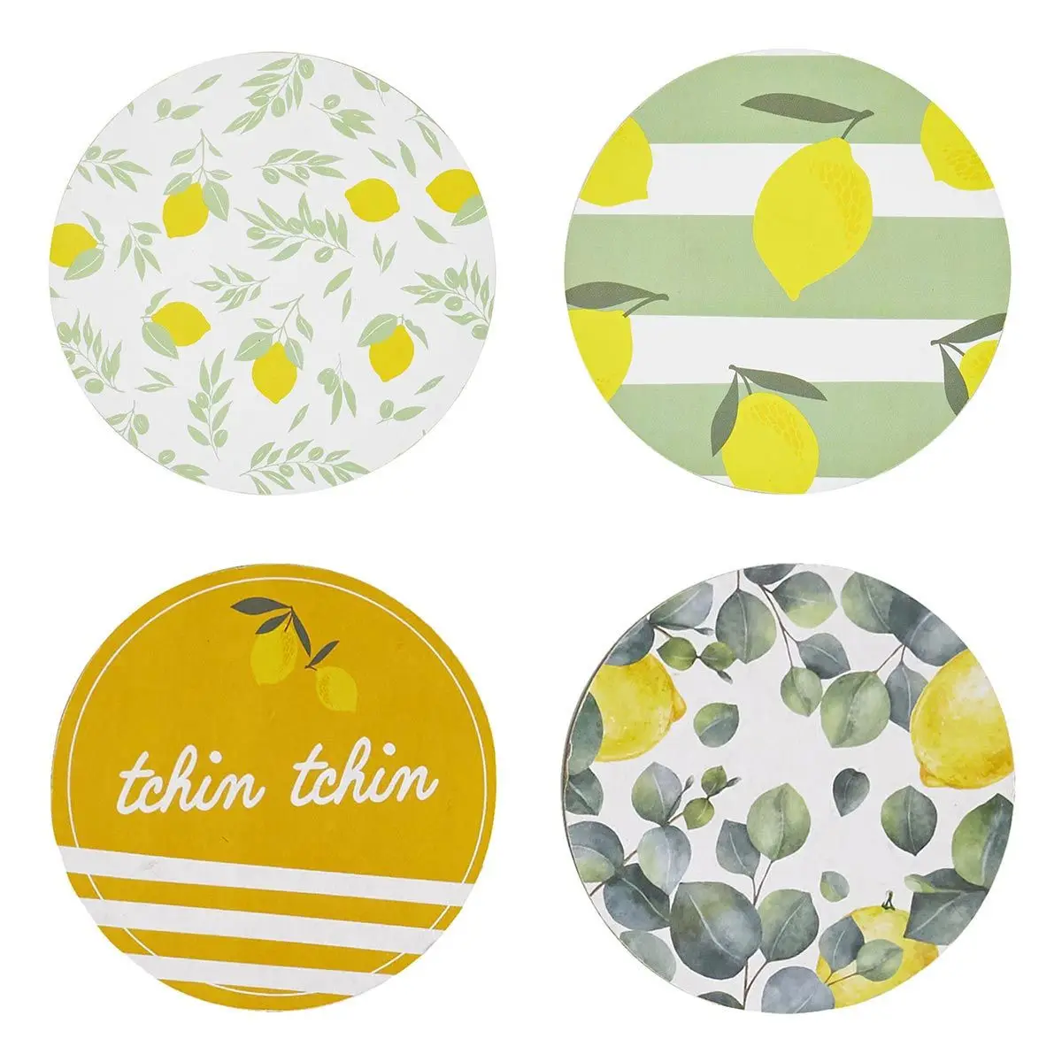 Lot de 4 Dessous de Verre «Bain de Soleil» 10cm Vert & Jaune