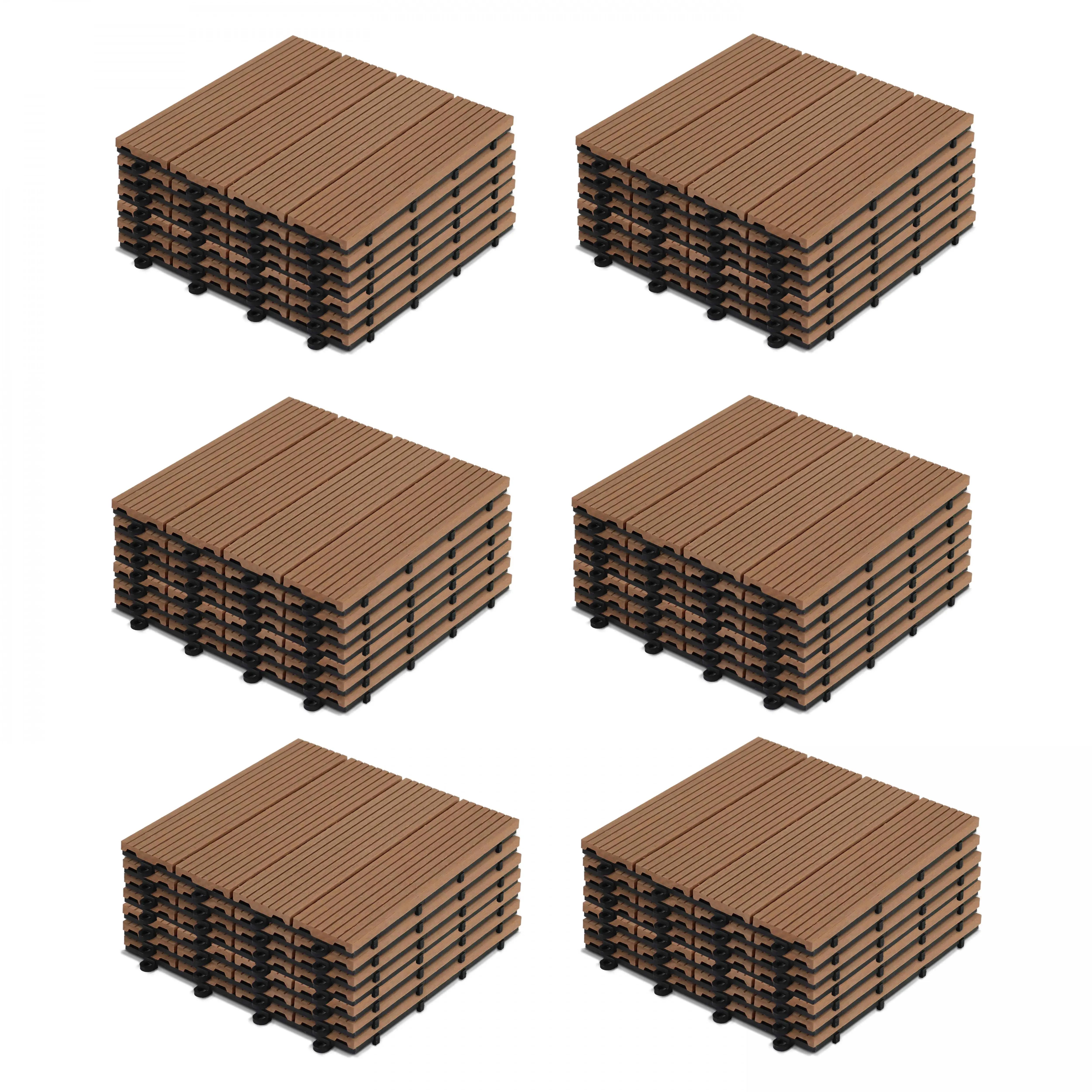 Lot de 48 dalles clipsables bois synthétique marron Padang – Oviala
