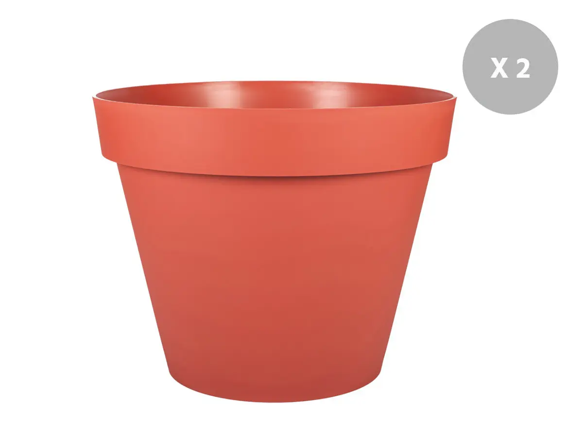 Lot de 2 Pots de fleur rond Toscane Ø 46 x H.65 cm – Orange terre battue – Eda