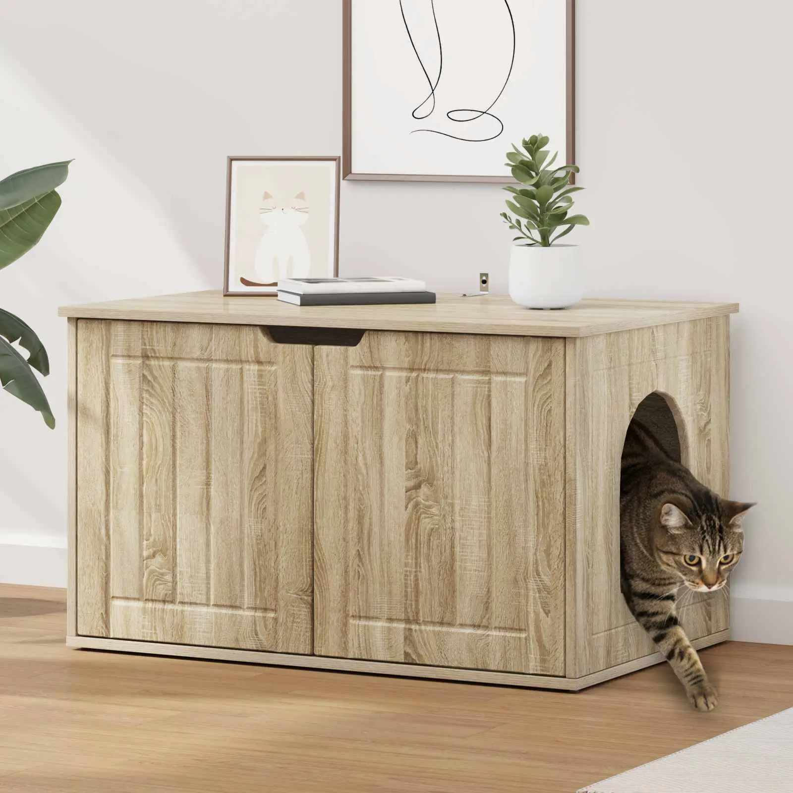 Grande niche pour chat en bois Abri de salon design 85x55x50,5 cm Sonoma