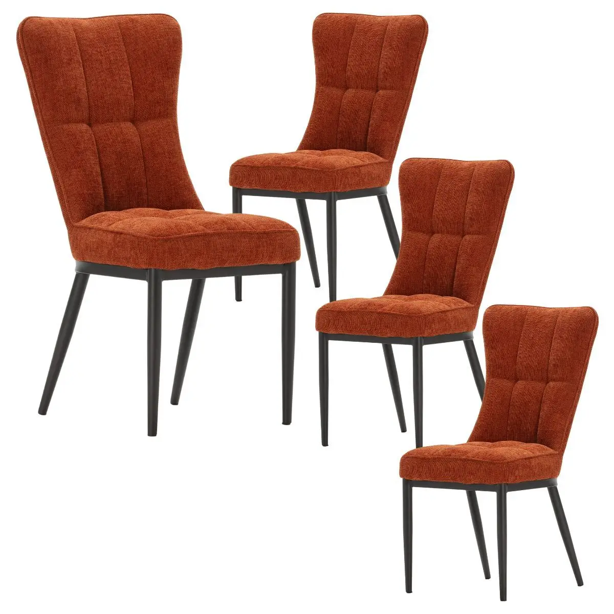 Lot de 4 chaises en tissu polyester doux terracotta et pieds en métal laqué noir – DAMYAN