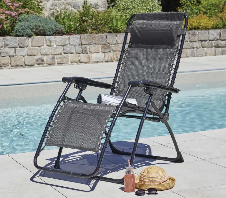 Lot de 2 fauteuils relax en acier pliant gris anthracite PALAVAS