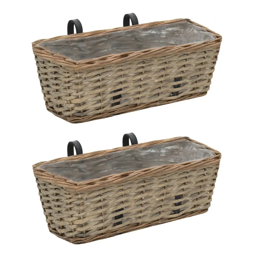Lot de 2 jardinière de balcon osier avec doublure en PE 40 cm
