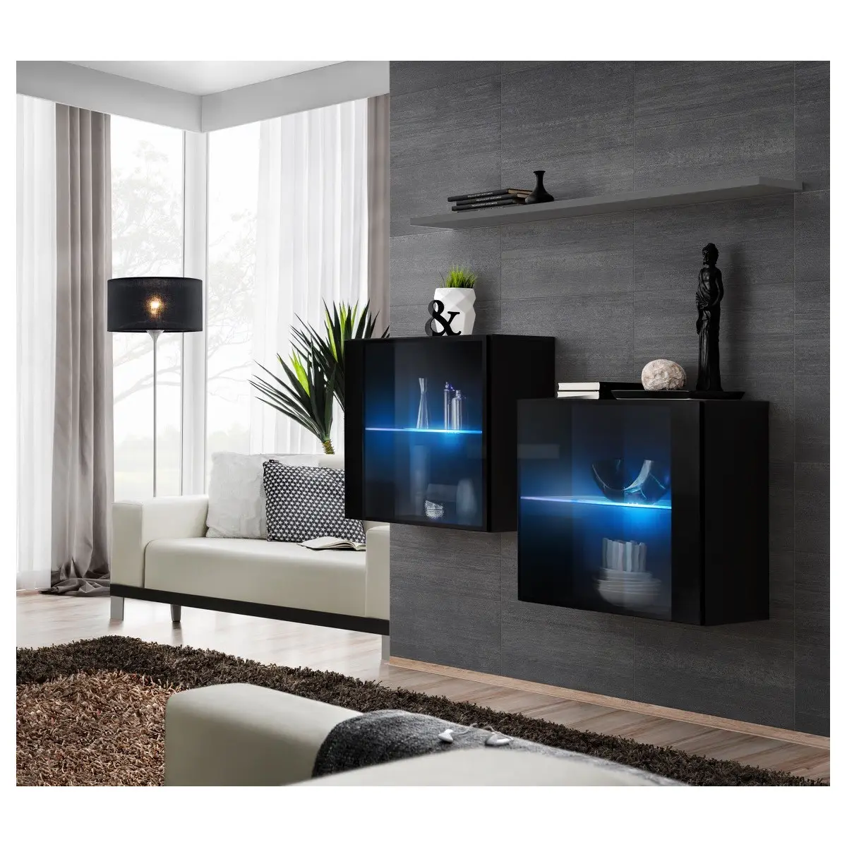 Lot de 2 Vitrines Murales & Étagère «Switch SBIII» 130cm Noir & Gris
