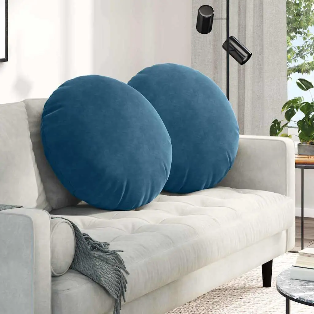 Lot de 2 Grands Coussins de Sol Velours Doux Déhoussable Déco Salon Bleu Ø 60 cm – ComfortXL Outdoor Living