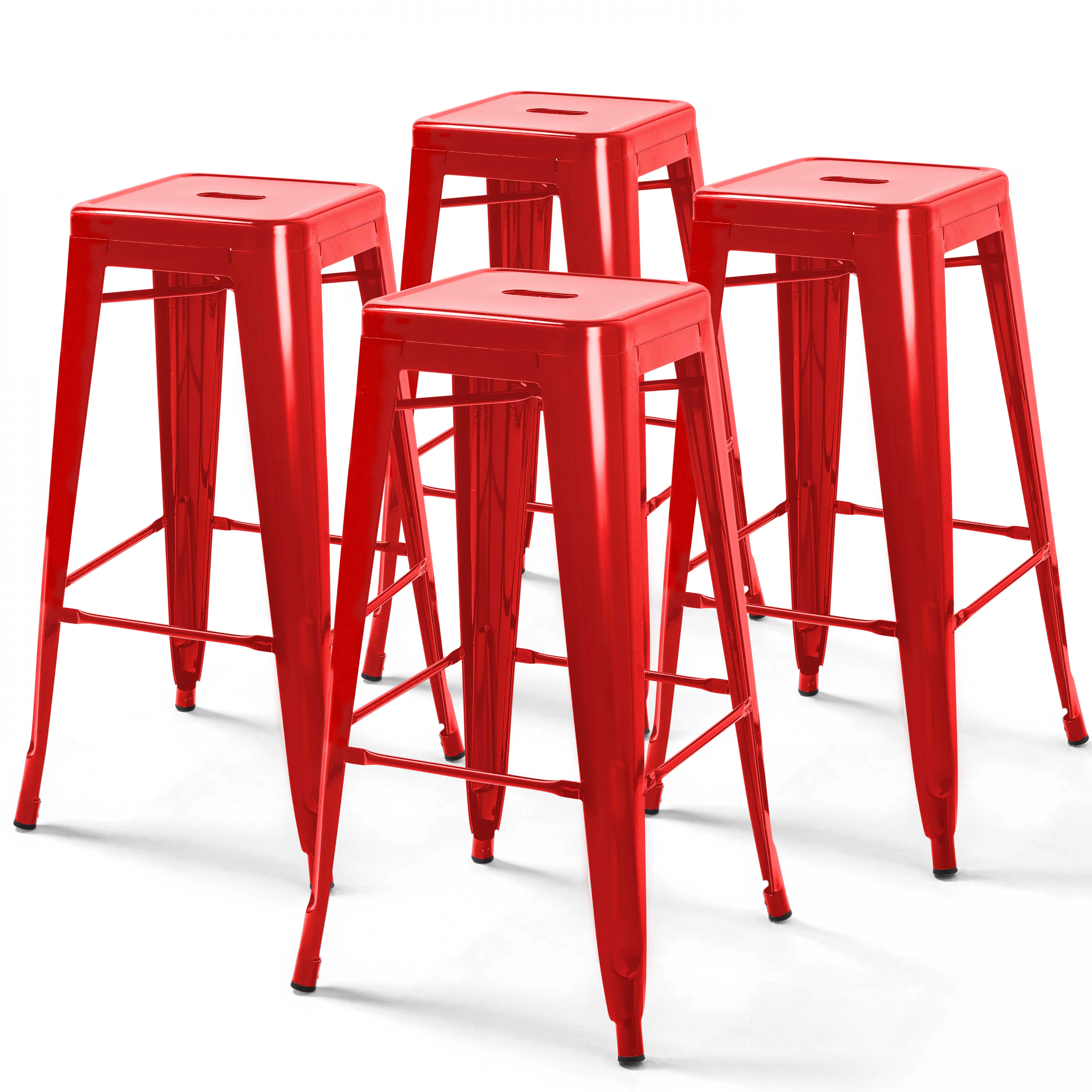 Lot de 4 tabourets de bar en acier rouge brillant Indus – Oviala