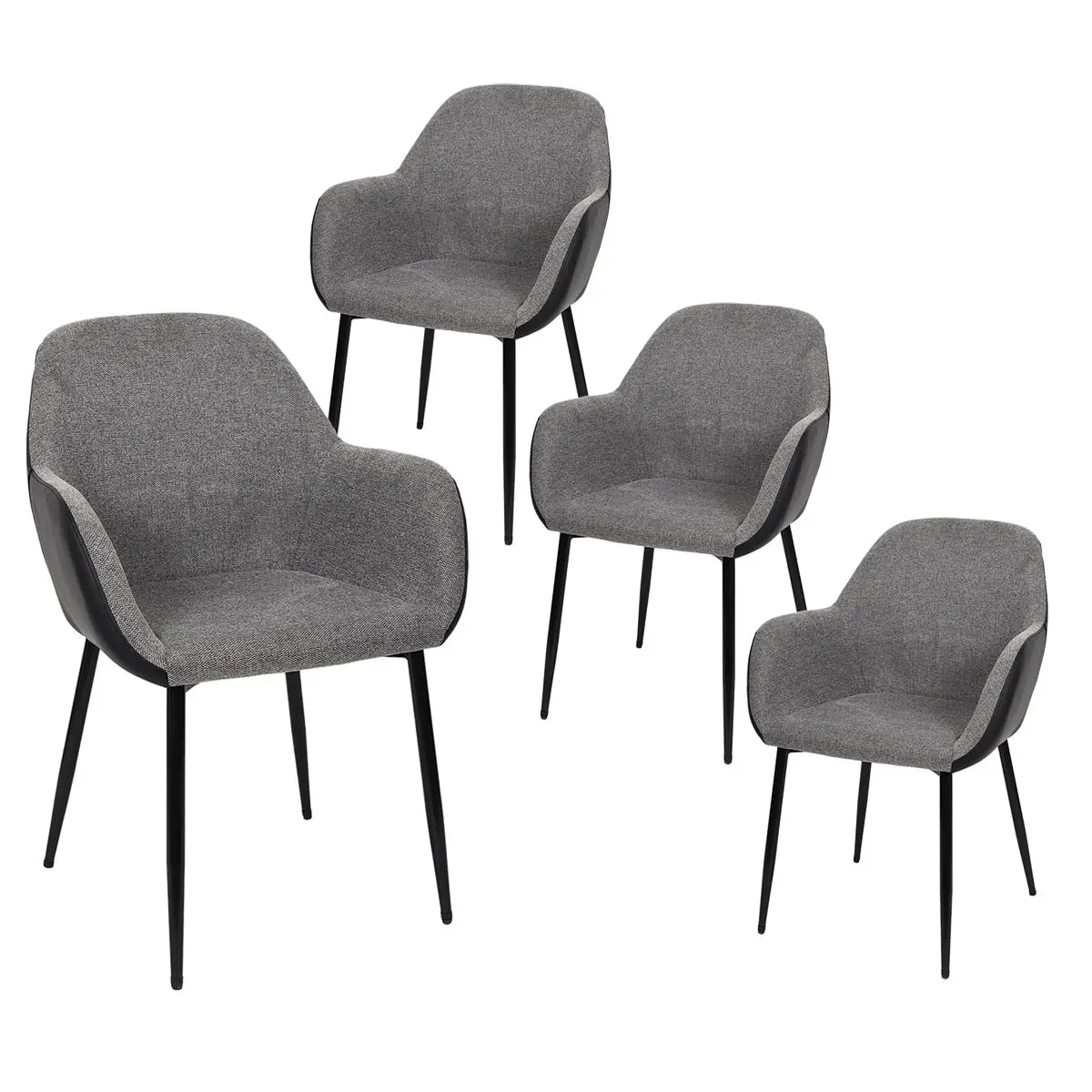 Lot de 4 Fauteuils Tissu Noir et Gris Chiné – PIAGA