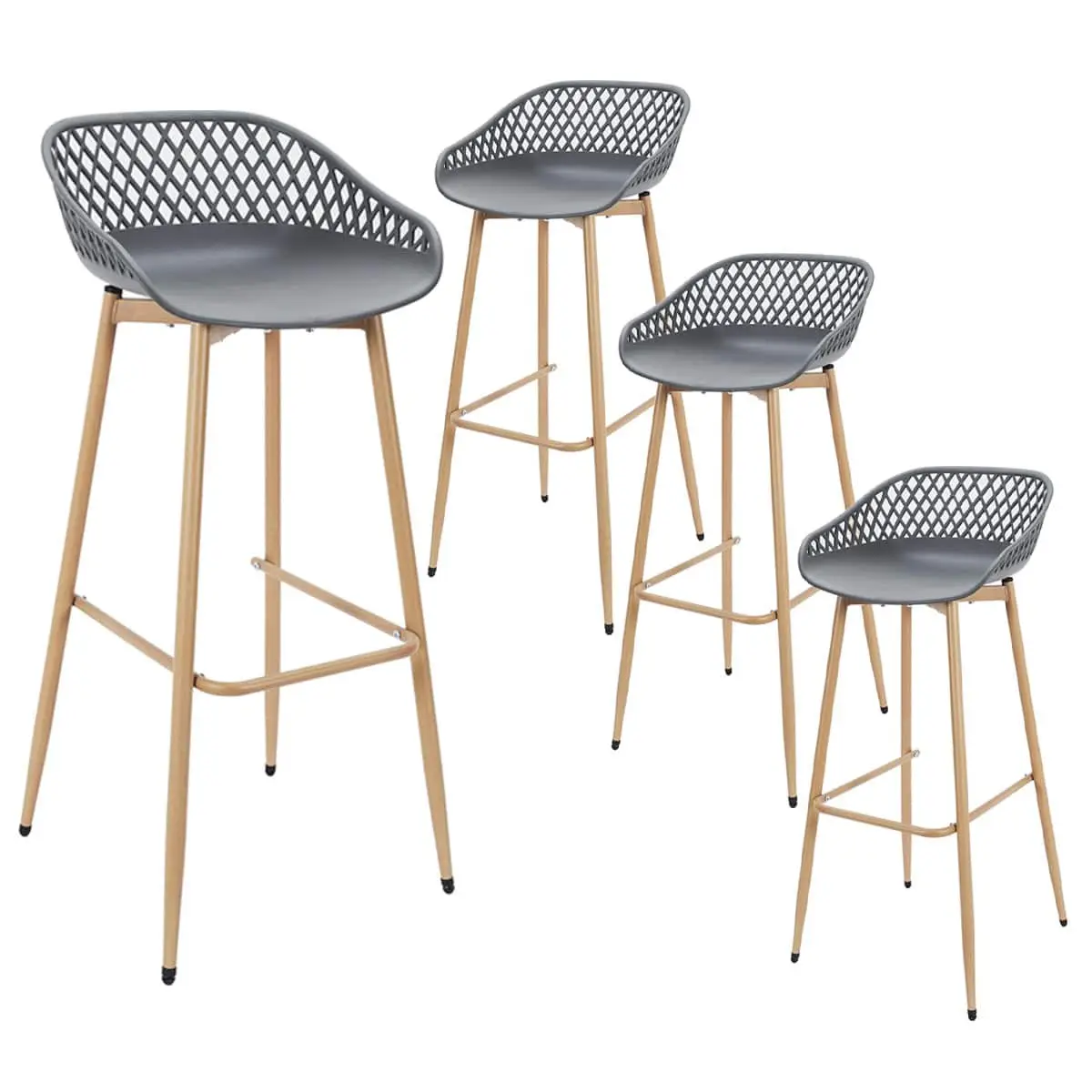 Lot de 4 Tabourets Gris Pieds Effet Bois Verni – TRESSIE
