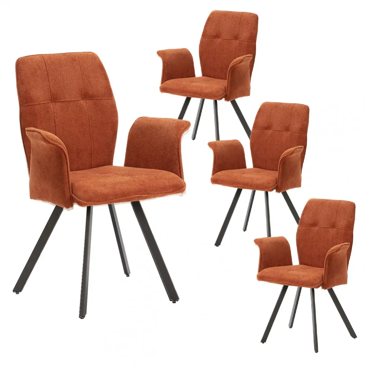 Lot de 4 Fauteuils Tissu Marron Effet Tricoté Pieds Métal Noir – SELMA