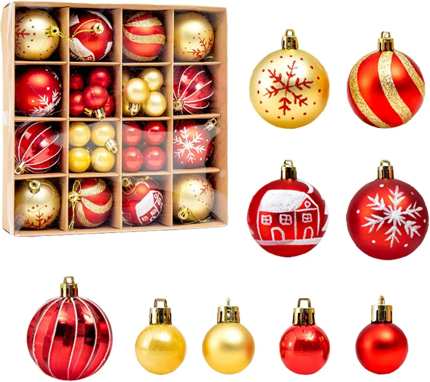 Lot de 44 boules de Noël rouges et dorées, scintillantes, incassables, pour l’intérieur et l’extérieur.