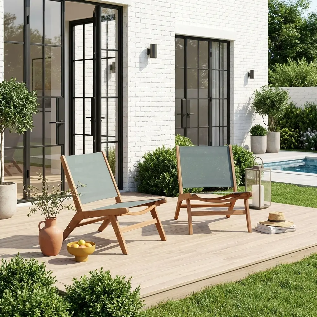 Lot de 2 fauteuils relax bois d’acacia et textilène kaki – Madera | sweeek