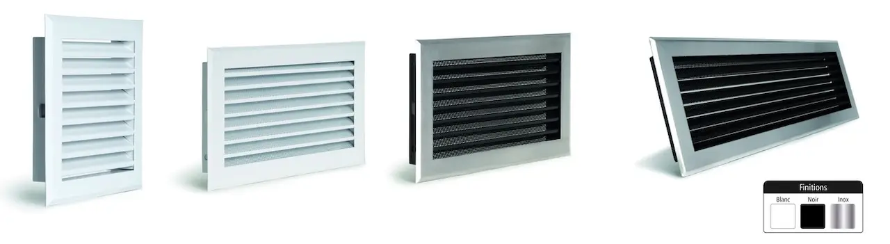 Grille de hotte à lamelles blanche avec boîtier double Ø125 mm – 345 x 195 mm