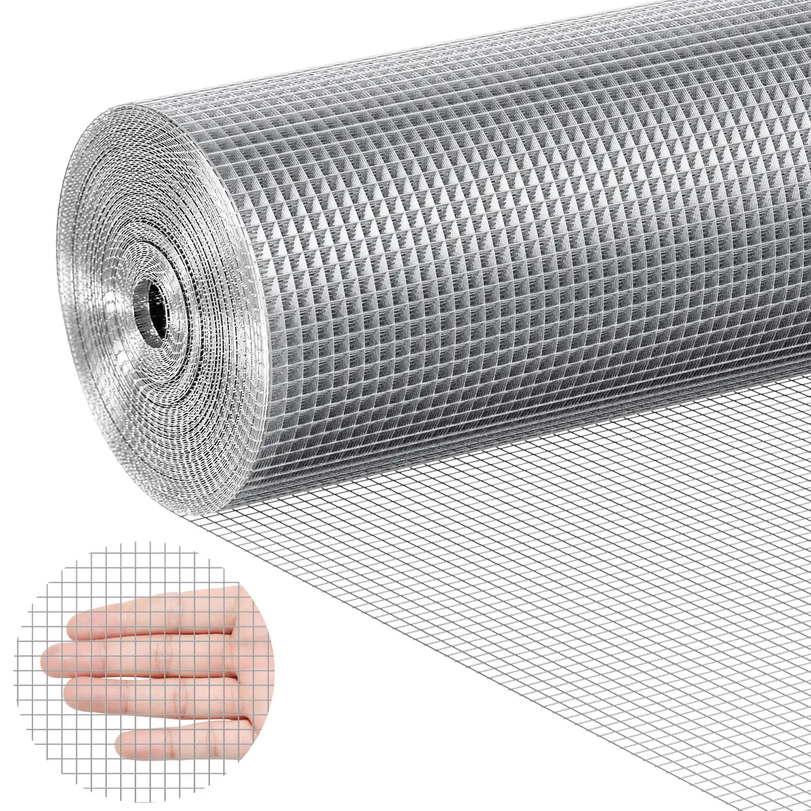 VEVOR Grillage métallique soudé galvanisé 0.915×15.24m, maille 6.35×6.35mm, pour clôture/cage à lapins.