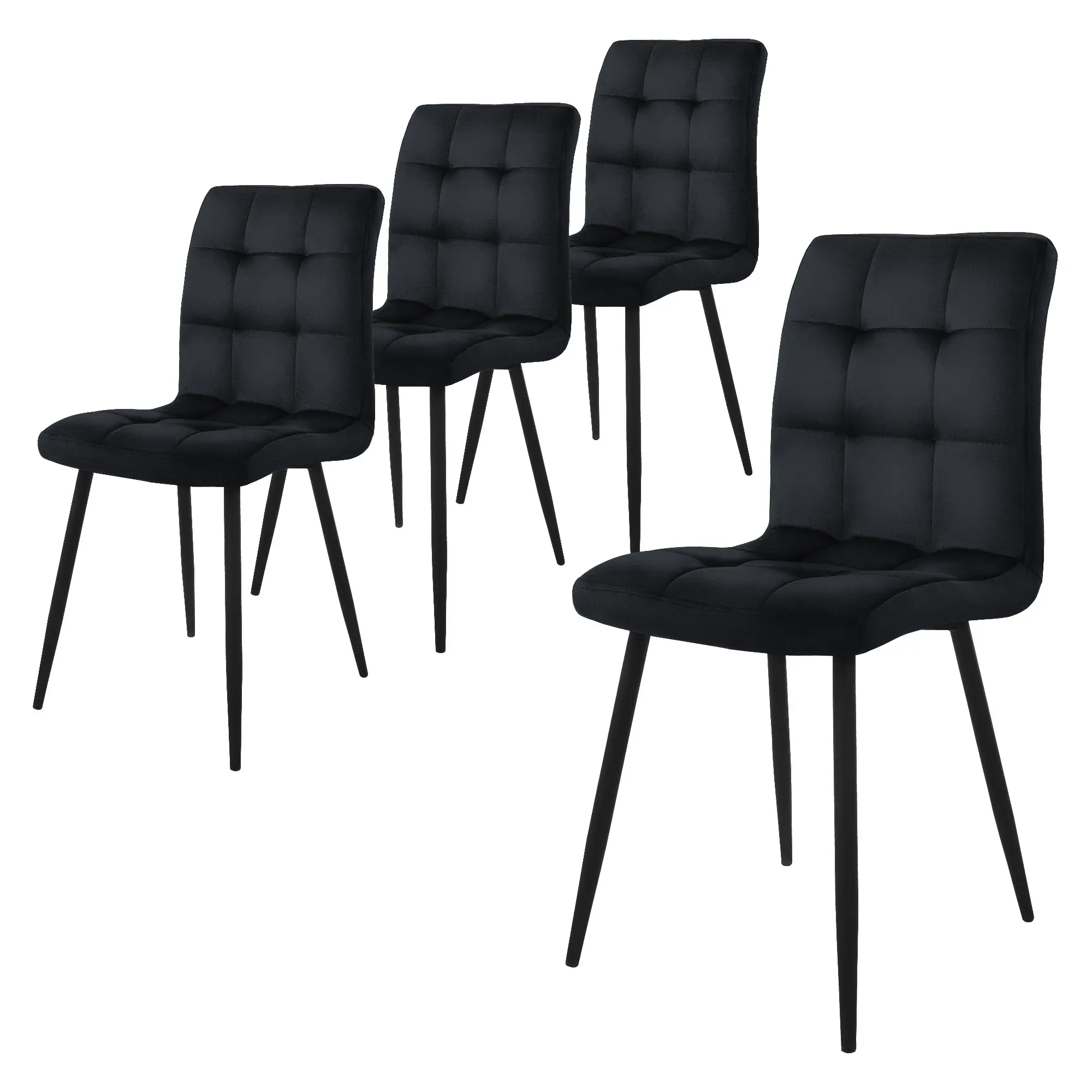 Lot de 4 chaises de salle à manger noir dossier ergonomique assise rembourrée en velours respirant piètement métallique noir design moderne raffiné