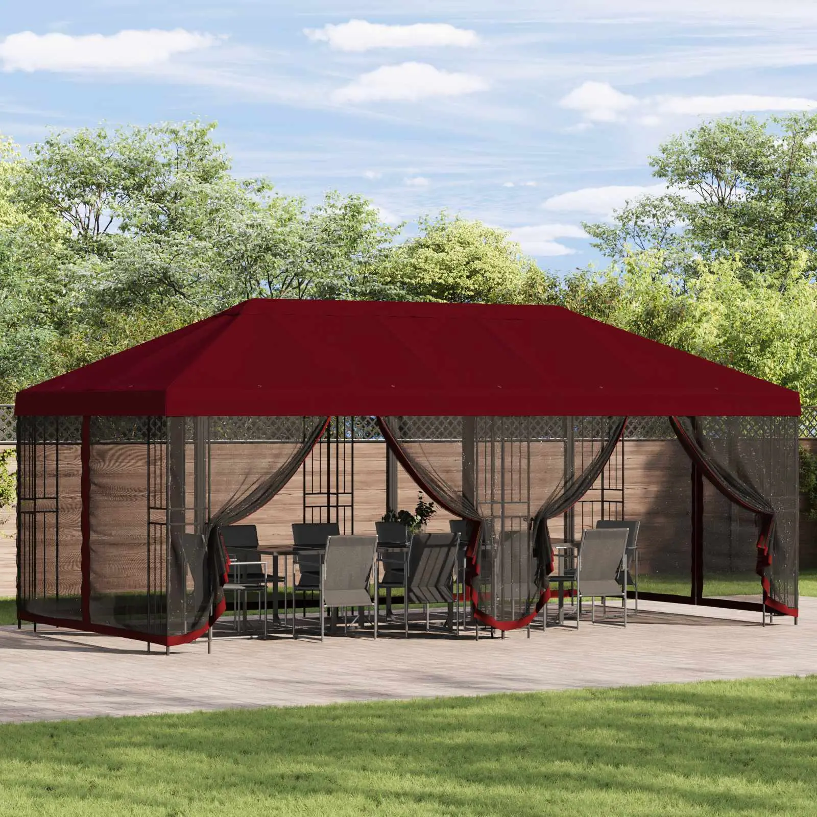 Gazebo avec murs latéraux 6 x 3 m Bordeaux Polyester et Acier vidaXL 3376004