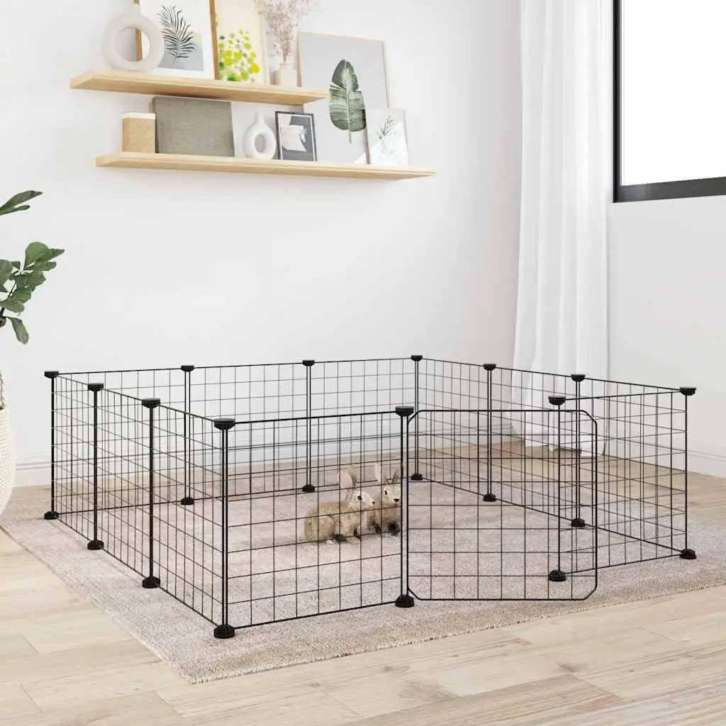 Grand enclos modulable 12 panneaux acier avec porte pour animaux Noir – ComfortXL Outdoor Living