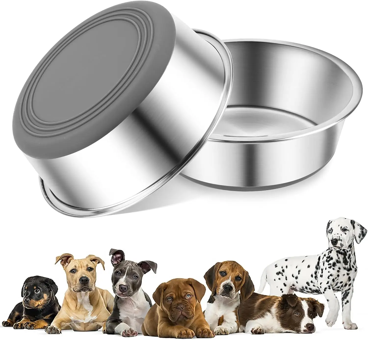 Lot de 2 gamelles antidérapantes de 1800 ml en acier inoxydable pour chien et chat gris Vendos85