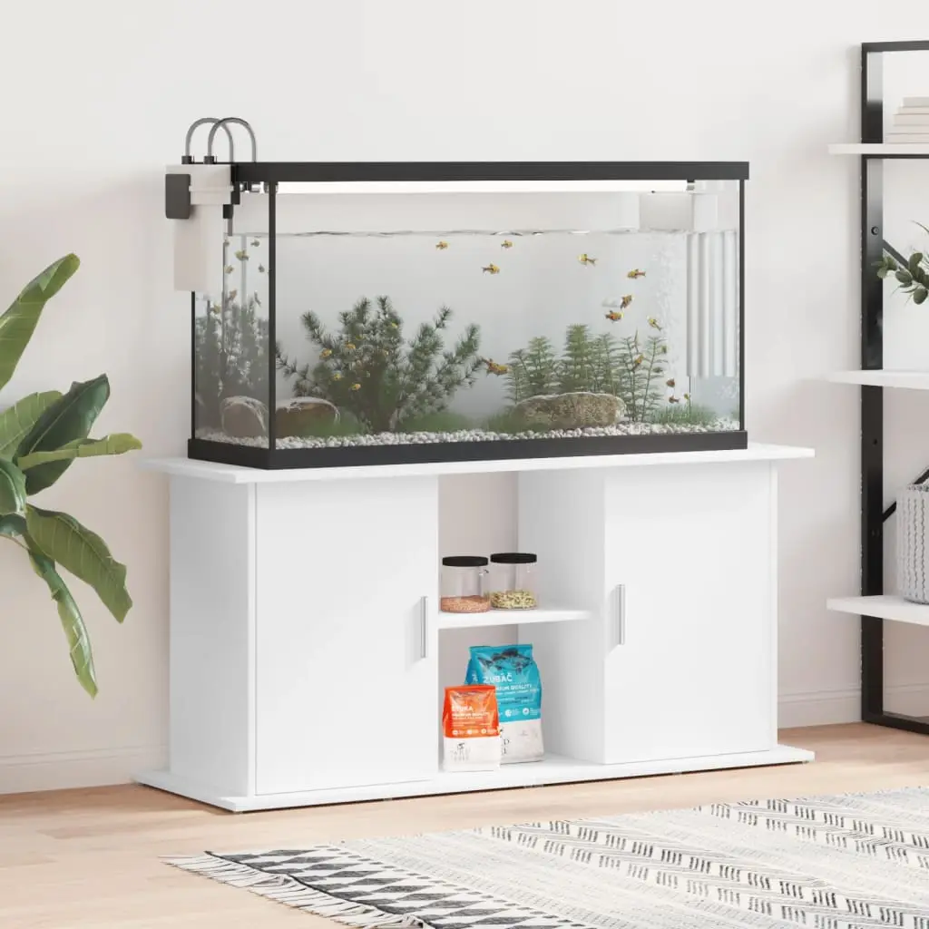 Grand Meuble Aquarium Bois d’ingénierie Rangement Ouvert 121x41x58 cm Blanc