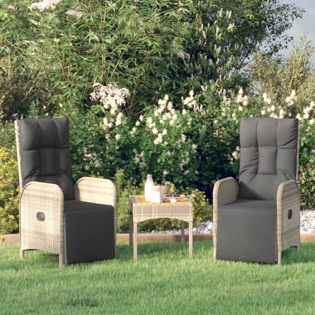 Lot de 2 Fauteuils Relax Inclinables Poly Rotin Multipositions avec Coussins Jardin Gris – ComfortXL Outdoor Living