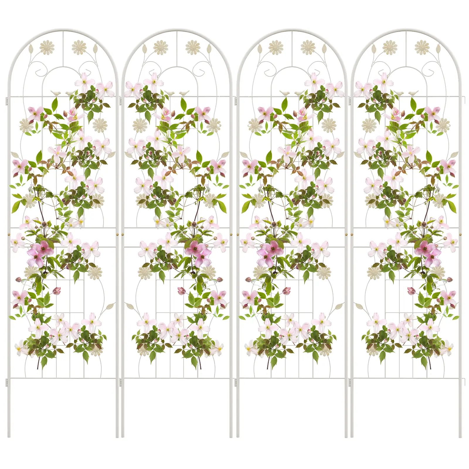 Lot de 4 Treillis de Jardin en Métal 180 x 50 cm Clôture Décorative pour Plante Grimpante Grille Fleurs Antirouille pour Jardin Blanc