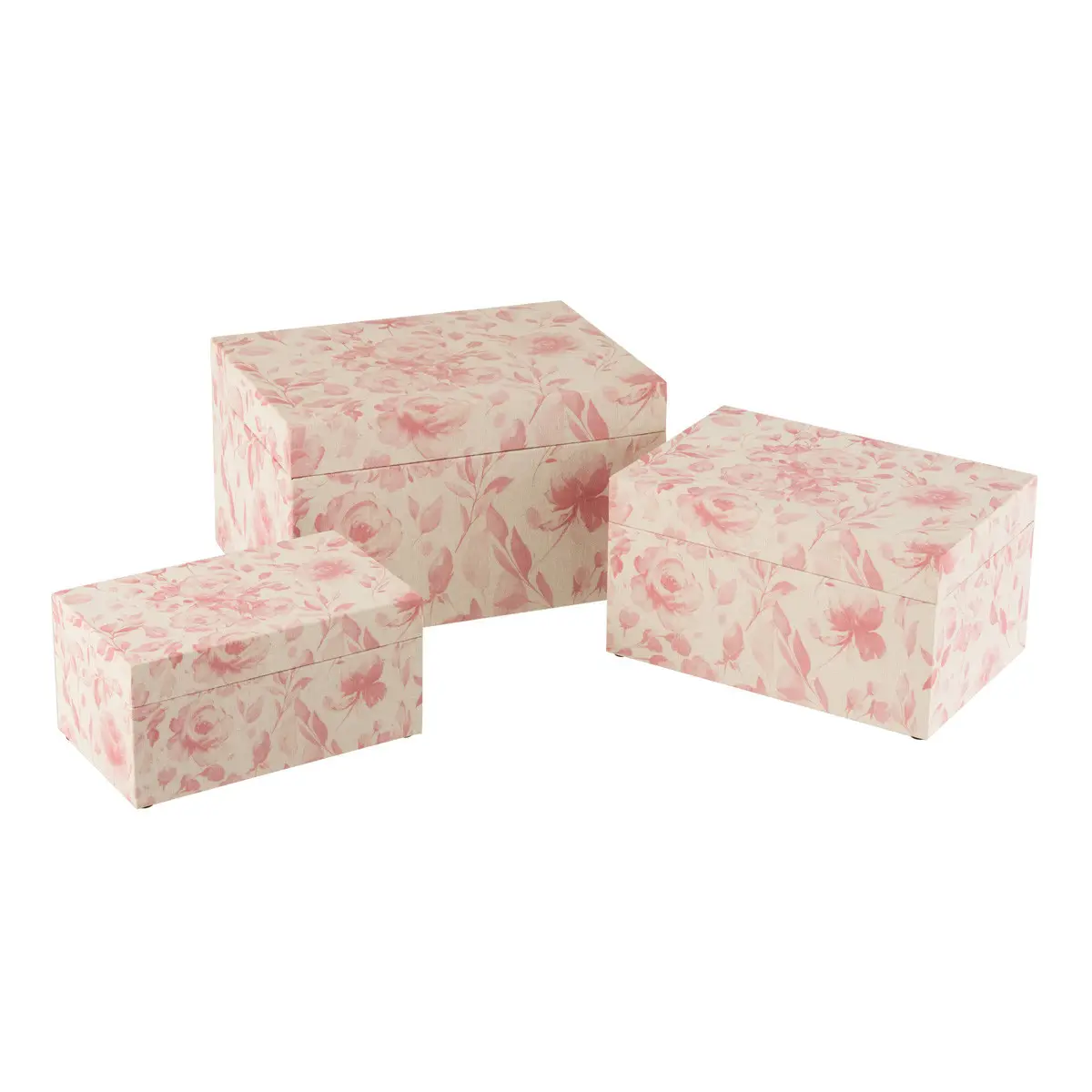 Lot de 3 Boîtes Déco «Motif Fleurs» 35cm Rose