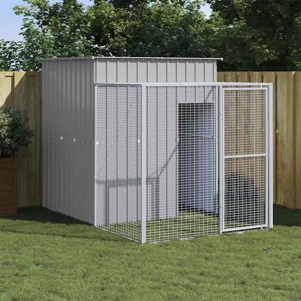 Grand poulailler avec cour en acier galvanisé 251×165 cm Gris clair – ComfortXL Outdoor Living