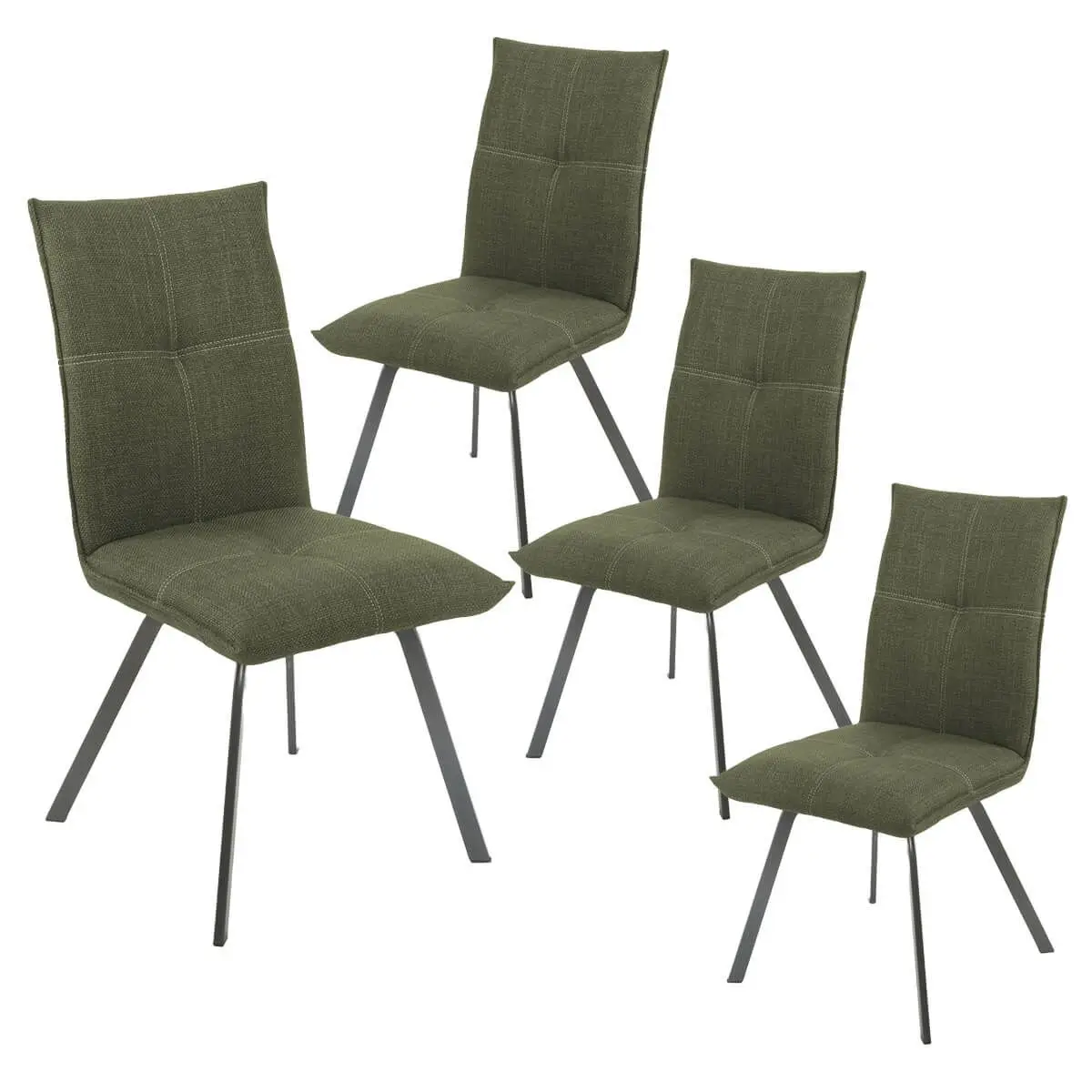 Lot de 4 Chaises Tissu Texturé Coloris Vert kaki – BISPO