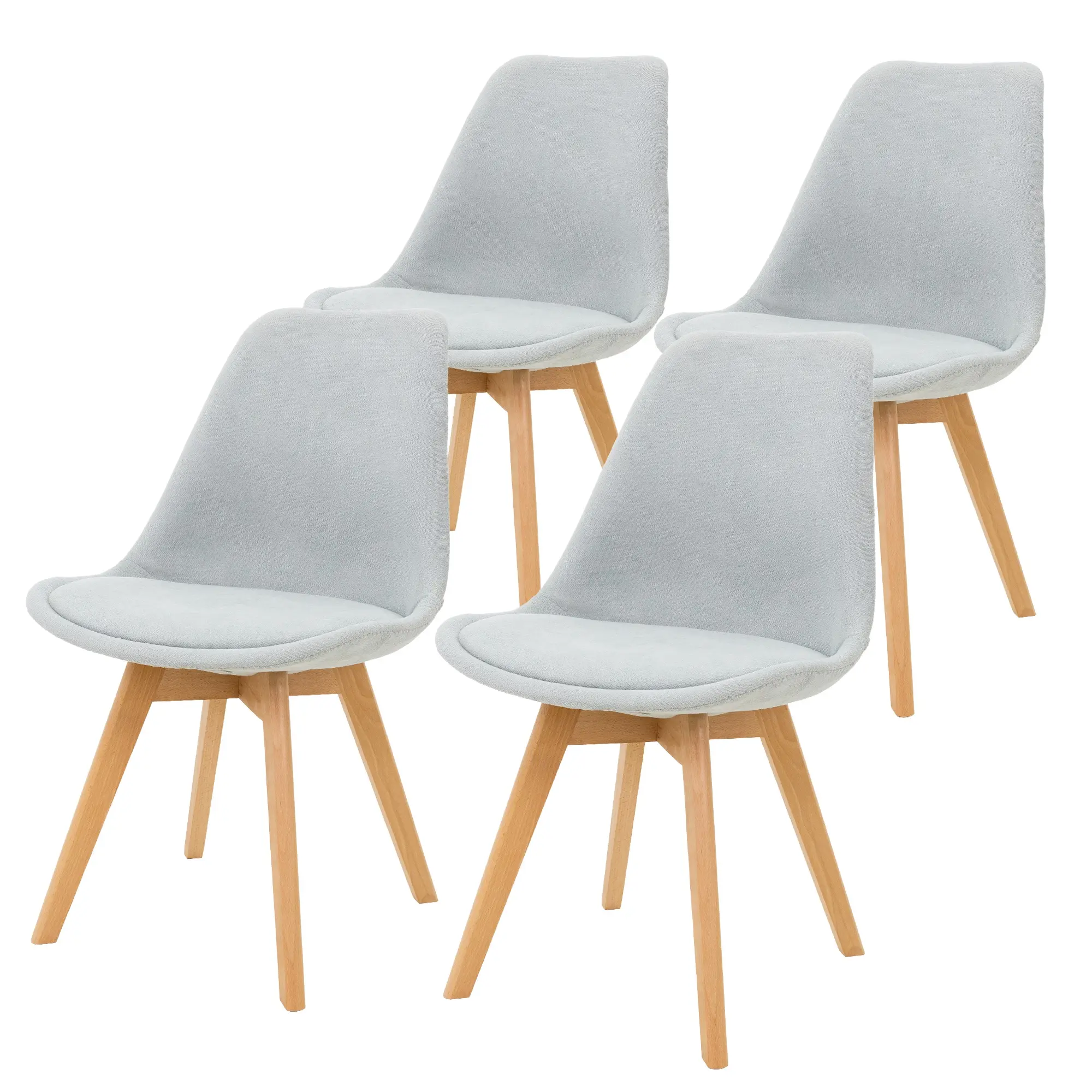 Lot de 4 chaises de salle à manger gris assise ergonomique revêtement en lin pieds en bois massif de hêtre protections de sol inclus design scandinave