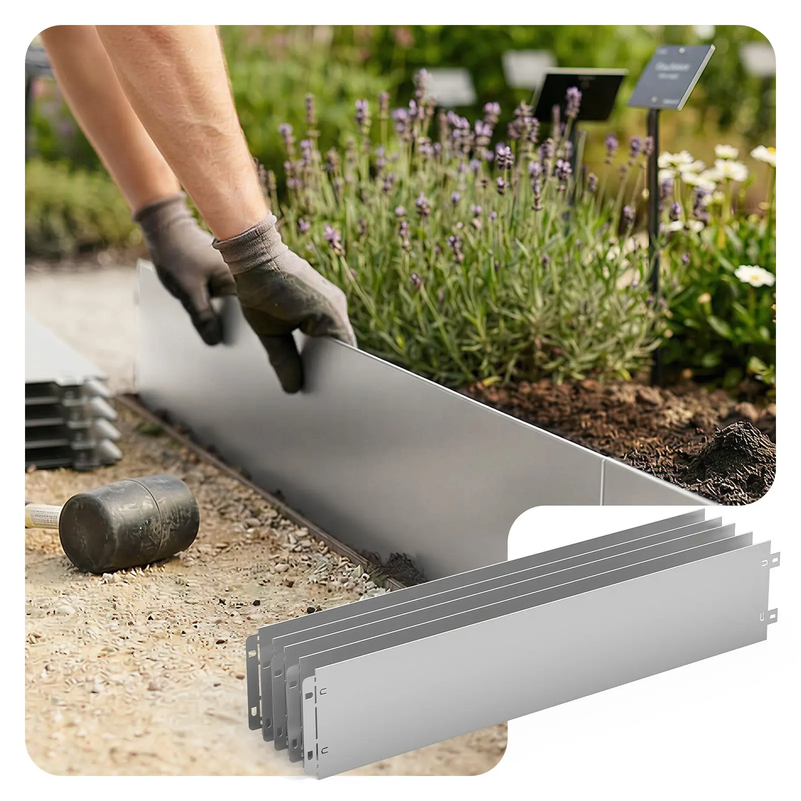 Lot de 30 Bordure de jardin en métal galvanisé flexible 100x18cm – clôture gazon antirouille 30m – VOUNOT®