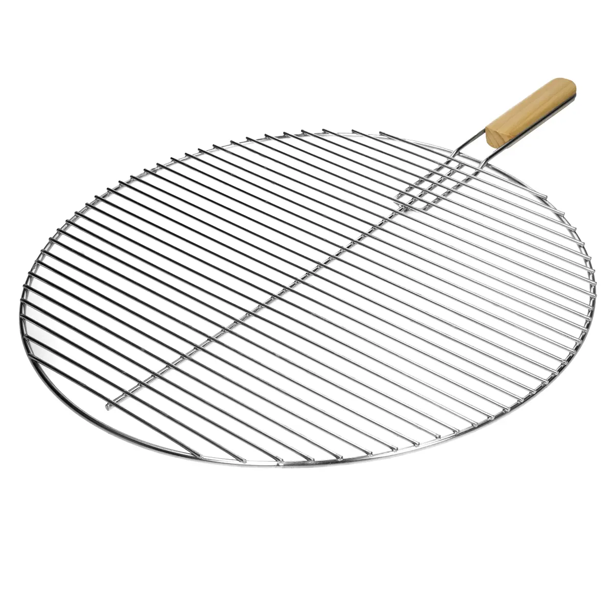 Grille barbecue inox ronde Ø 54,5 cm avec poignée en bois amovible robuste et antirouille adaptée aux cheminées barbecues, foyers et braseros BBQ