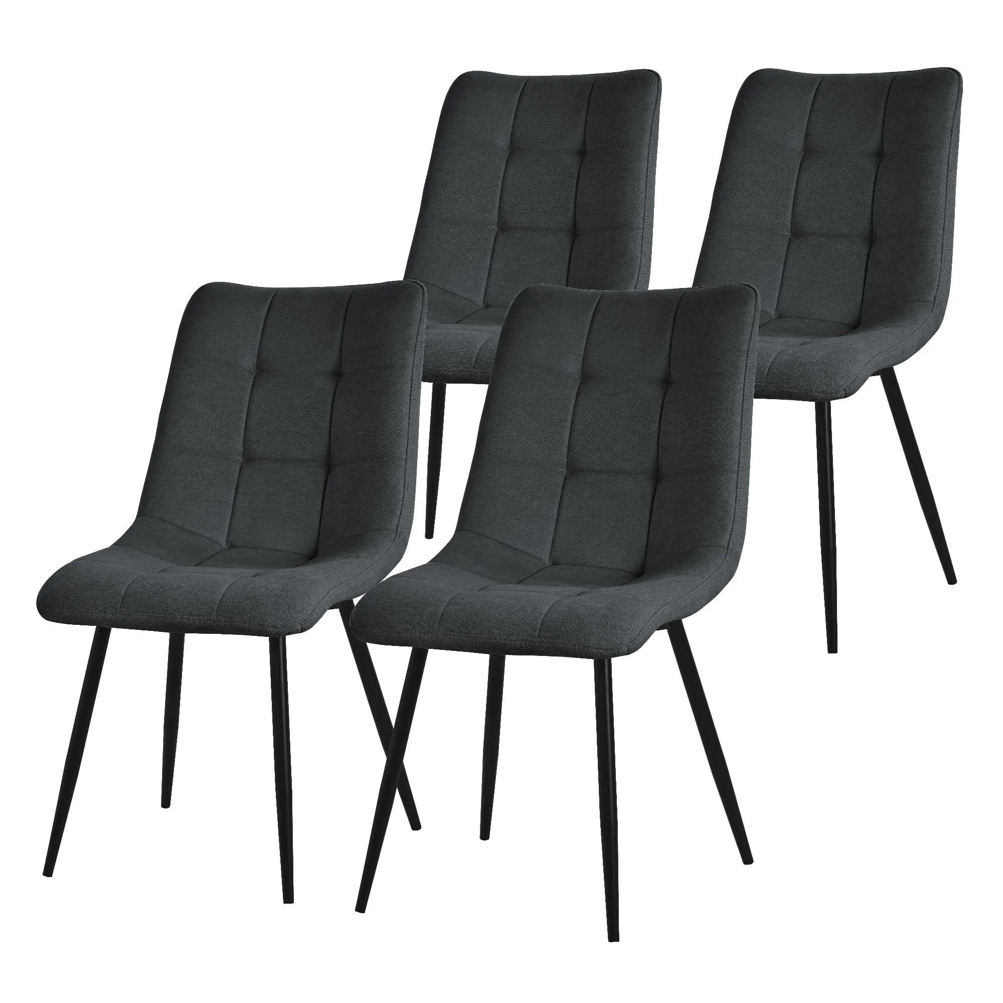 Lot de 4 chaises de salle à manger anthracite assise et dossier rembourrés en éponge tissu polyester ergonomique pieds noir en acier design élégant