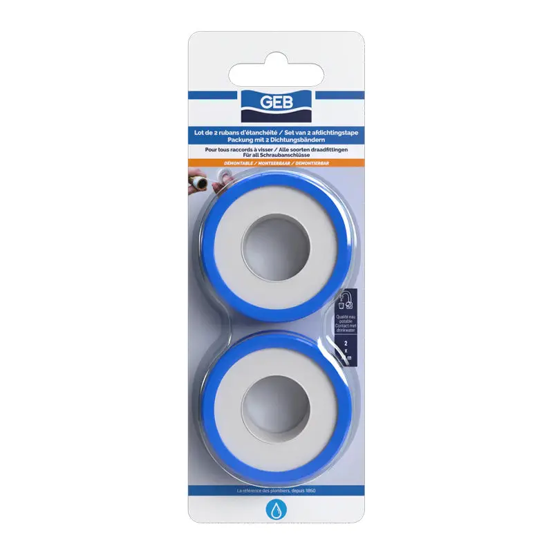Lot de 2 rubans d’étanchéité en PTFE GEB 12m x 12mm pour l’étanchéité des raccords filetés GEB